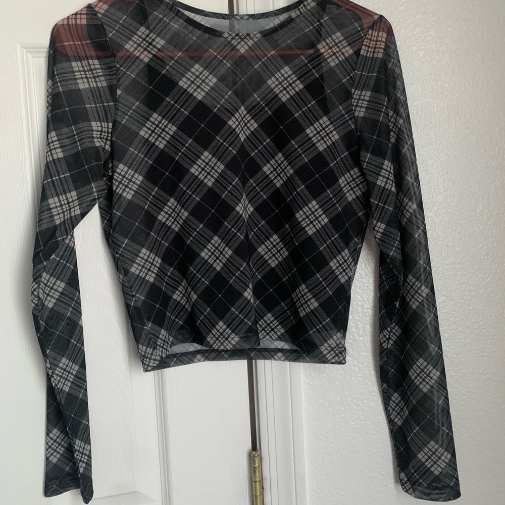 Black mesh long sleeve top